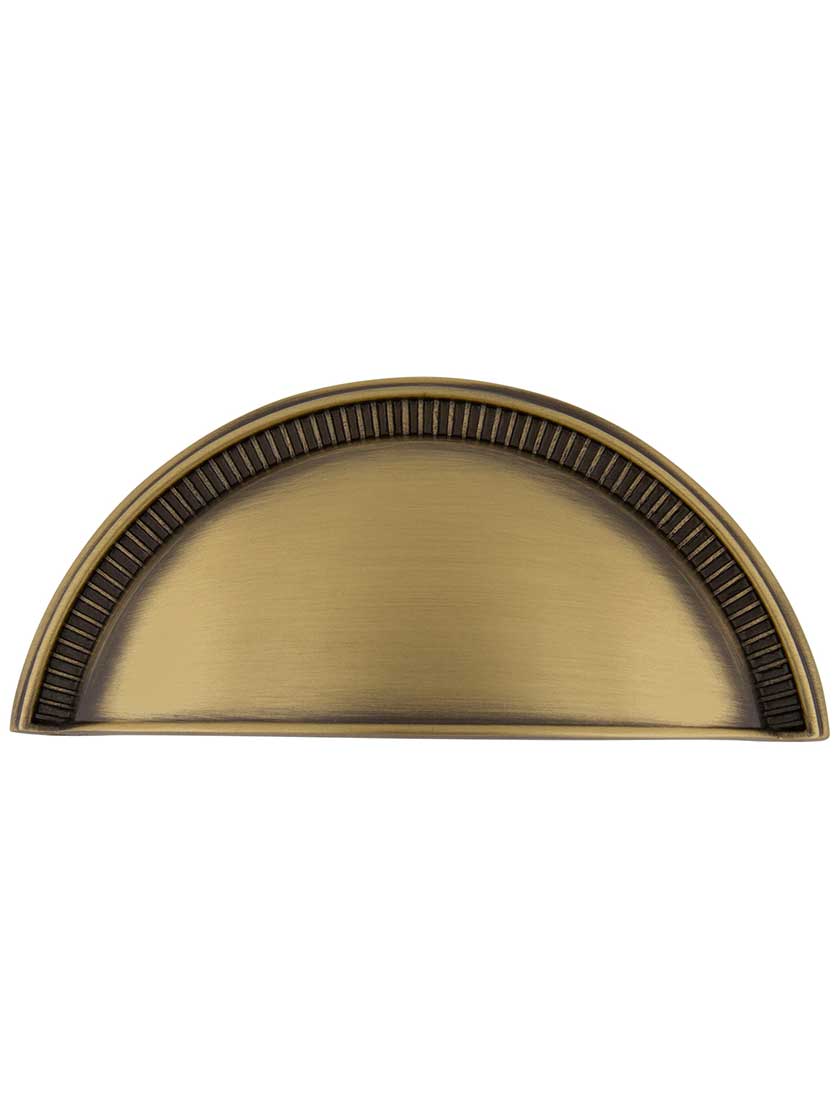 Soleil Cup Pull - 3 inch Center-to-Center in Antique Brass.